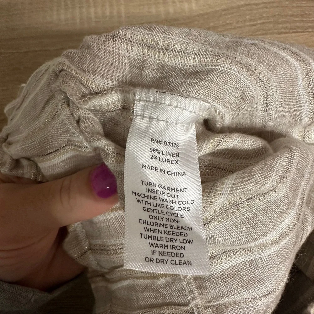 Magaschoni Linen Pants Womens L Pull On Striped Metallic Wide Leg Paperbag Waist - Picture 11 of 15